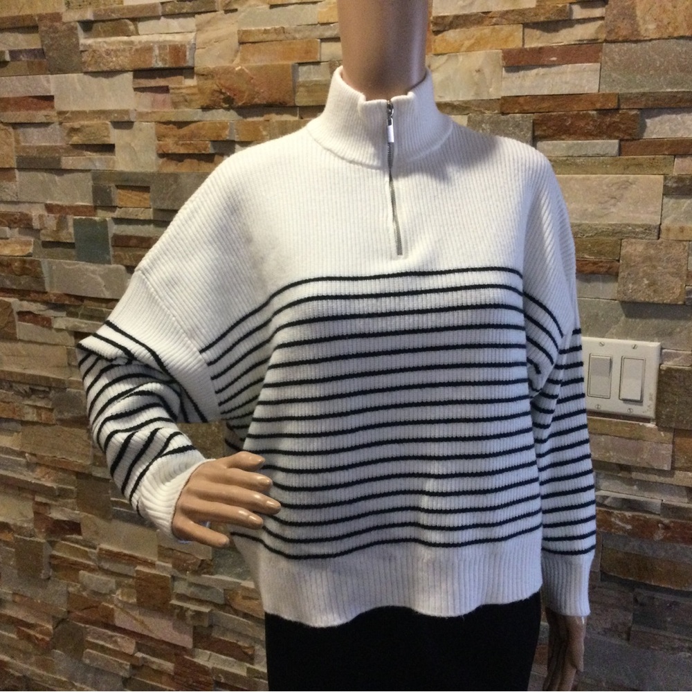 MANGO Striped Sweater with zipper